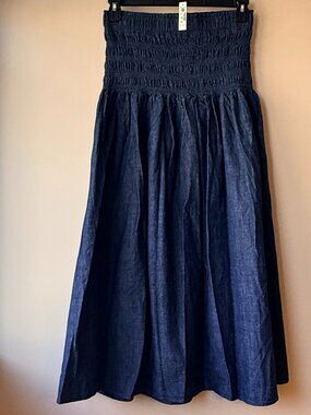 NWT: Madewell Denim Maxi Skirt With Smocked Waist NWT Size M Rinse Wash